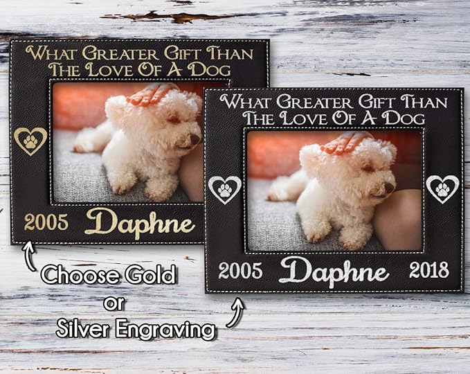 Stocking-Factory Dog Best Friend Pet Loss Photo Frame Engraved (Gold or Silver) Black Leather Customized Sympathy Memory Gift