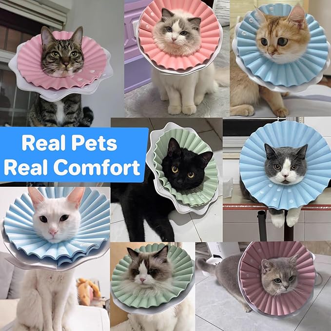 2 Pieces Soft Cat Cone Collar– Adjustable Lightweight Recovery E-Collar to Stop Licking, Scratching & Biting After Surgery, Comfortable Wound Healing Cone Alternative (Blue, L)