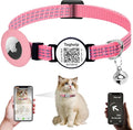 Reflective Kitten Collar Breakaway Apple Air Tag Cat Collar, GPS Cat Collar with AirTag Holder and Bell, Lightweight Tracker Collars for Girl Boy Cats Puppies (Pink)