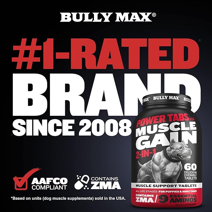Bully Max 2-in-1 Muscle Builder Chewable Tablets for Dogs - Puppy & Dog Vitamins, Supplements for Muscle Gain & Growth - Canine Multivitamins Essentials for All Breeds & Ages - 30 Tabs