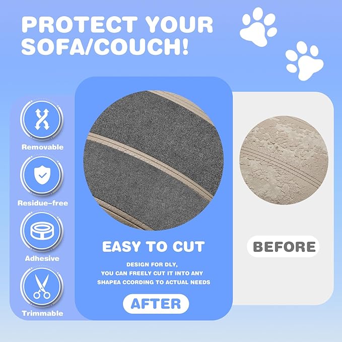 Cat Scratching Mat 78.7"x15.8" Self-Adhesive Cat Furniture Protector, Climbing Cat Scratch Pad for Cat Tree, Sofa, Wall, and Furniture DIY Protection (Dark Gray)