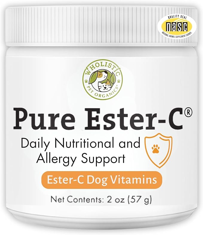 Wholistic Pet Organics Ester-C Powder for Dogs & Cats - Cat & Dog Allergy & Itch Relief - Vitamin C Immune Support Supplement - Itchy Skin Support for Seasonal Dog Allergy Relief - 2 oz - 57 Scoops