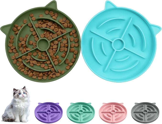 YINEYA 2 Pcs Silicone Slow Feeder Cat Bowl, Cat Slow Feeder for Food Training, Interactive Puzzle Bowls for Puppy, Kitten Dishes to Prevent Overeating, Treat Toys Suitable for Dry and Wet Food