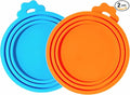 MoPawKT- Pet Food Can Covers, Silicone Can Lids for Cat/Dog Food Cans, Universal Sizes for 3 oz, 5.5 oz, 6.5 oz, 13 oz, 13.2 oz Standard Pet Food Cans, BPA Free, Reusable (set of 2 in Blue&Orange)