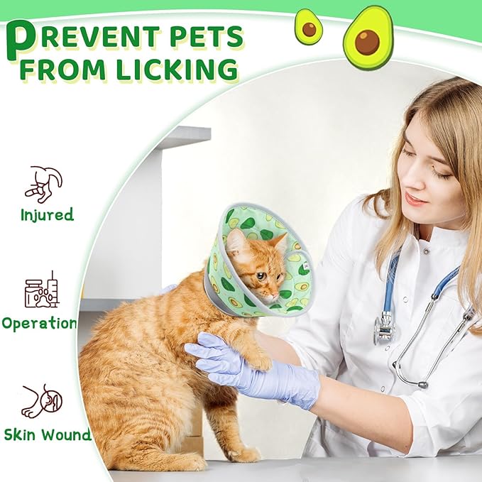 Cat Cone Collar Soft to Stop Licking, Adjustable, Foldable Lightweight Kitten Cones After Surgery Recovery for Cats & Kittens, Cat Cone Alternative (Avocado Green, S)