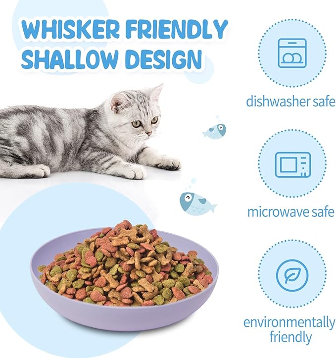 [8 Pack] Cat Dishes Whisker Friendly, Shallow Wide Cat Food and Water Bowl, Durable Wheat Straw Cat Bowls for Indoor Cats