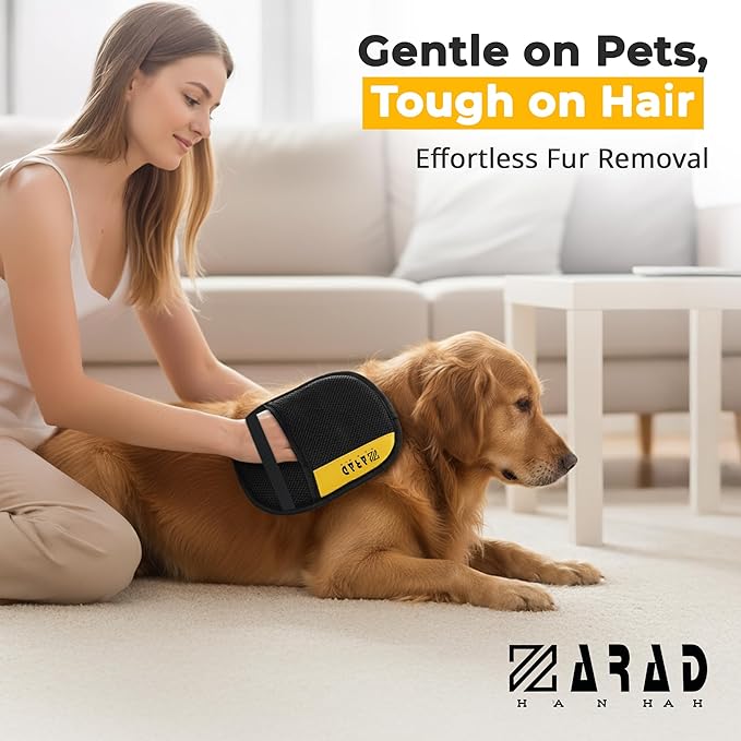 ZARAD Pet Hair Removal Glove for Dogs & Cats – Electrostatic Reusable Dog & Cat Hair Remover Glove | 2-in-1 Pet Grooming Glove & Fur Remover for Furniture, Couch, Car, Carpet, Laundry & Clothes (1)