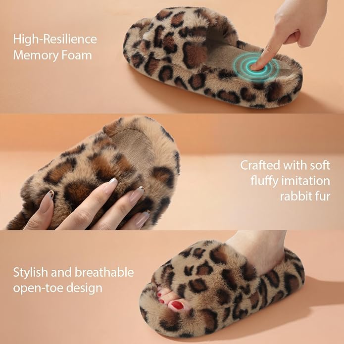 ATHMILE Womens Slippers with Arch Support Memory Foam Fuzzy House Slippers for Women Lightweight Cozy Indoor Open-toe Comfy Birthday Valentine's Day Gifts