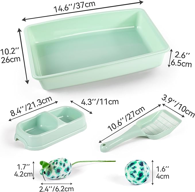 Pawise Cat Starter Kit Includes 4PCS Kitty Supplies, Great for Small Kitties, 14.5x10.5 Inch (Green)