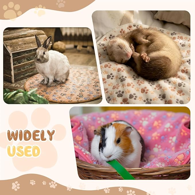 Tatuo 4 Pcs Dog Blanket for Pet Puppy Teething Toys Paw Print Fleece Blanket for Pet Cat Soft Warm Sleep Mat Guinea Pig Cage Mat (White, Coffee, Pink, Purple,29 x 29 Inches,Round)