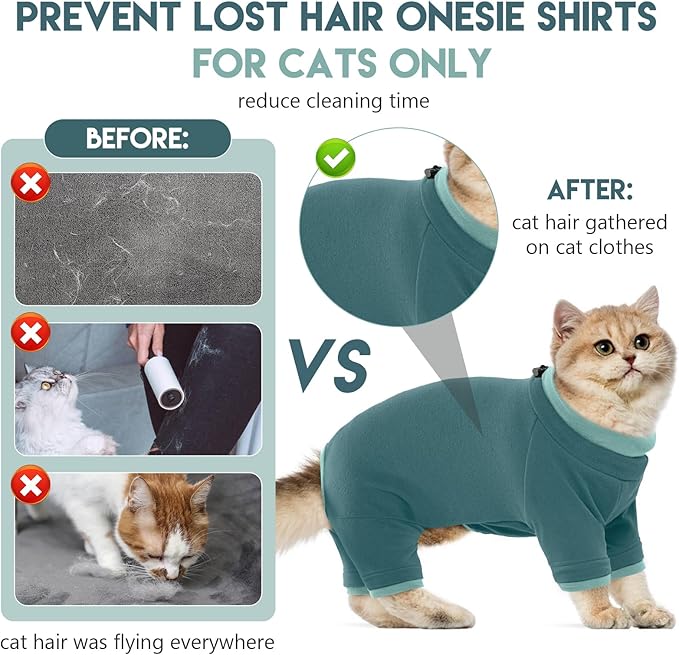 Cat Pajamas for Cats Only, Sticky Hair Cat Clothes, Sphynx Hairless Cats Sweater, Cat Onesie for Cats After Surgery Female Male, Prevent Lost Hair Kitten Onesie Shirts Costumes Outfits for Pet
