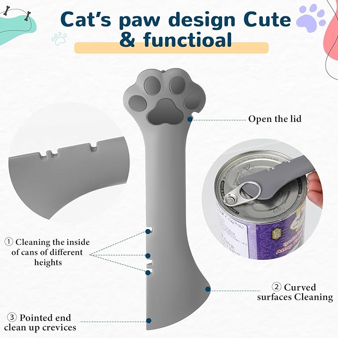 Uiifan Cat Food Lid Cat Food Can Covers Lids 8 Pcs Pet Can Supplies Set 5 Silicone Wet Kitten Foodstuff Tin Covers Lids 2 Silicone Dog Spoons 1 Paw Shape Multifunctional Opener for Pets(Gray)