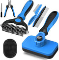 7 in 1 Pet Grooming Kit - Dog&Cat Comb, Deshedding Brush, Nail Clipper with File, Bath Brush - Premium Pet Supplies (Blue)