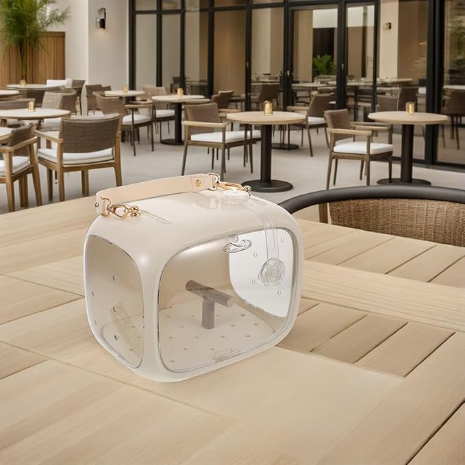Portable Parrot Carrier Cage with Adjustable Strap Detachable Outdoor Bird Cage with Stand Perch and Breathable Panels Cockatiel Take-Out Bird Carrier