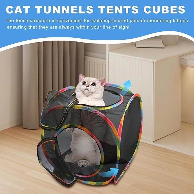2025 Cat Cube Tent, Rolling Cat Cube, Dog Cube Tent, Pop Up Mesh Cube for Cats, Pet Play Cubic Outdoor, Folding Pop Open Pet Animal Playpen, Ventilated Pet Playhouse for Puppy Kitten Bunny