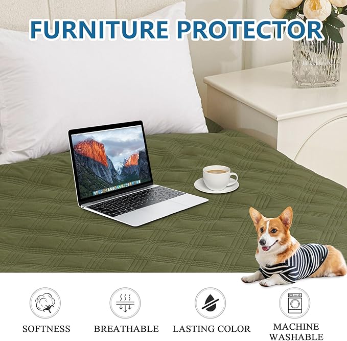 hyha Waterproof Dog Blanket, Reversible Pet Bed Blanket, Soft Sofa Couch Cover for Dogs Washable, Waterproof Pet Couch Covers for Sofa Puppy Cats Furniture Protector(68"x82", Green/Navy Blue)