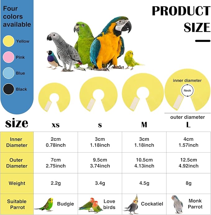 4Pack Bird Cone Collar, Anti-Grab Feather Plucking Wound Healing Safety Elizabethan Collar, Protective Recovery Cones for Budgerigar Cockatiel Lovebirds Cockatoo Parrots (L)