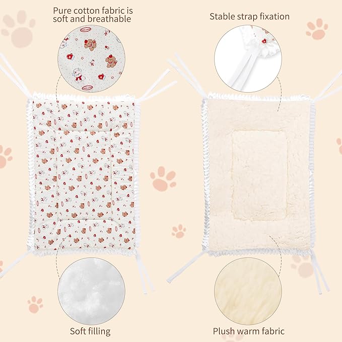 2PCS Reversible Silent Cat Bed Self Warming Pet Pad Thin Style Mat Washable Cushion Pad, Pad for Window Perch Outdoor Cat Houses, for Cats, Small Dogs, Rabbits, Non Electric,(Red Puppy,XS)