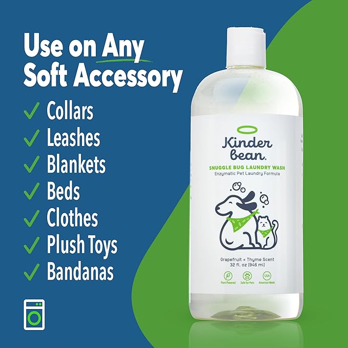Dog and Cat Laundry Wash, 32 oz. Enzyme Formula Pet Laundry Detergent Removes Pet Odors, Cleans Stains from Cat Urine or Dog Urine, Safe Laundry Odor Eliminator for Bedding, Collars, Toys
