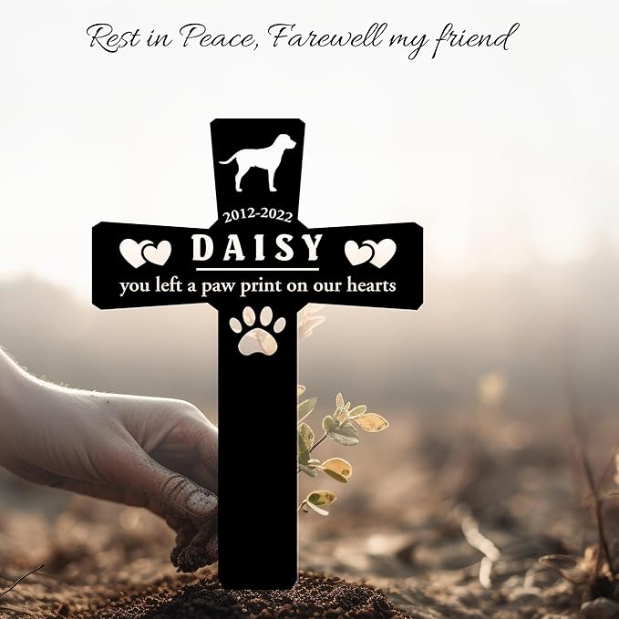 Personalized Pet Grave Markers Dog, Pet Headstones for Dogs for Lost Dog Sympathy Gift, Waterproof Dog Grave Markers Outdoor, Dog Tombstones for Graves Outdoor, Garden Dog Cross for Grave