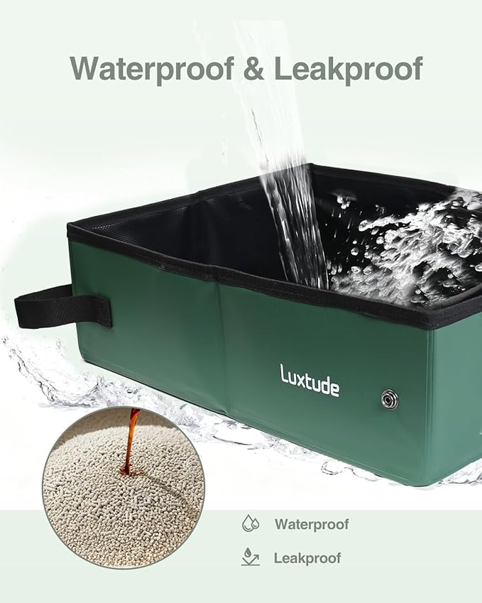 Luxtude Portable Litter Box for Cats, Collapsible Travel Litter Box for Cats in Car, No Smell, Waterproof and Easy Clean, No Leakage for Car, Hotel (Green, Medium)