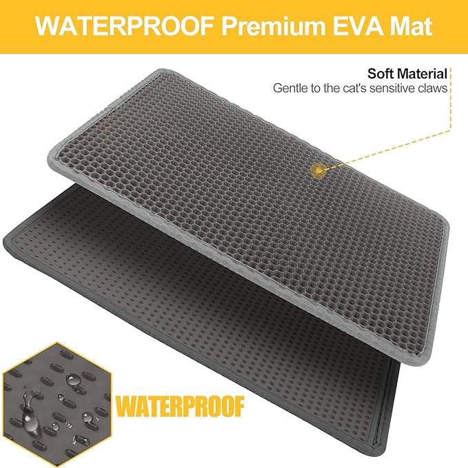 Cat Litter Mat 30" x 24" LARGE Size, Urine Proof Waterproof Sleeping Pad, Premium EVA No Phthalate, Washable Easy Clean, Trapping for Litter Box Anti Tracking Kitty Mats Gray