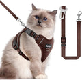 Cat Harness and Leash Set - Escape Proof Adjustable Cat Harness, Comfortable Soft Lightweight, Use Safe & Easy, Walking Travel Kitten Harness for Small Medium Large Cats, Brown, L