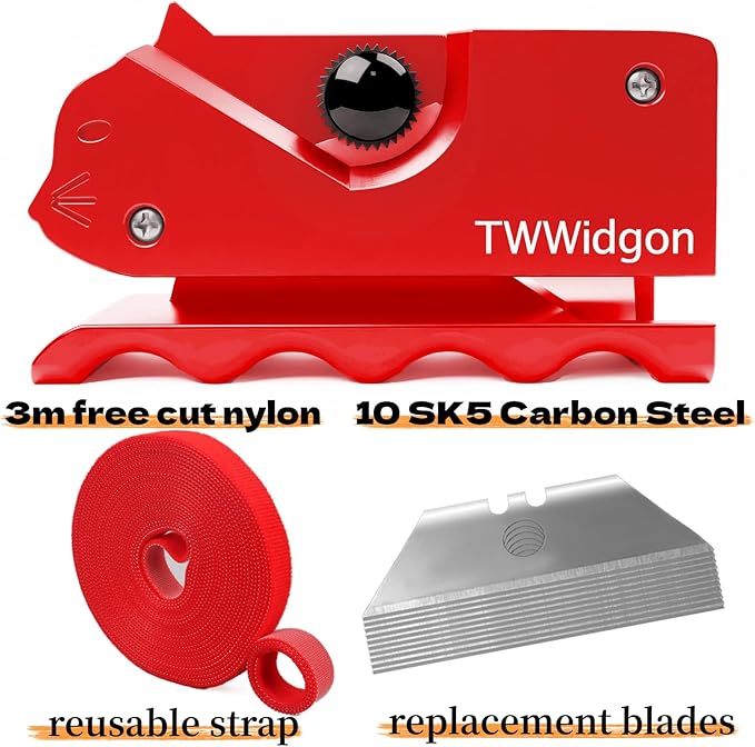 Cardboard Cutter for Cat Scratchers,Includes 10 Blades,3m nylon reusable strap,Non 3D Printed,DIY Cat Scratchers Cardboard Strip Tool,,Cardboard Cutting Machine for Cat Lovers (Red, Non-3D Printed)