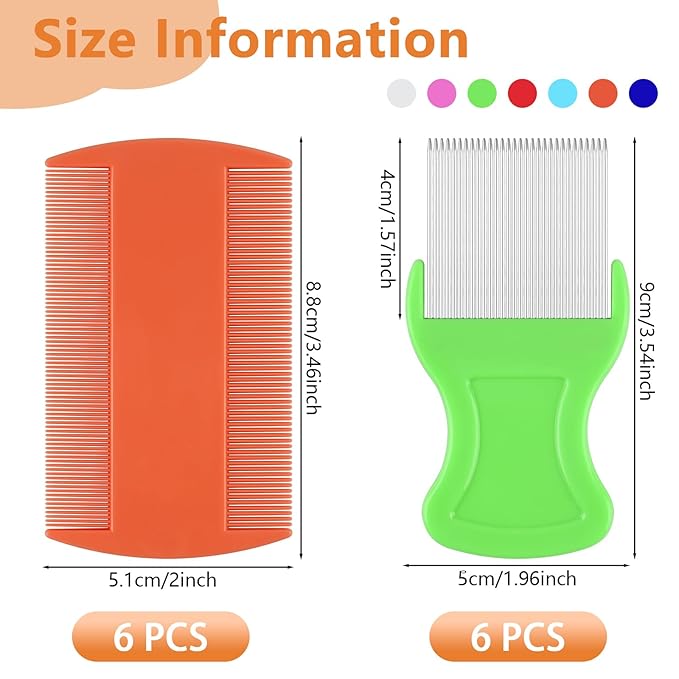 12 Pcs Lice Comb, Flea Comb Double Sided Plastic and Metal Nit Combs for Lice Fine Teeth for Dandruff Removal Lice Combs for Kids Adults Pets