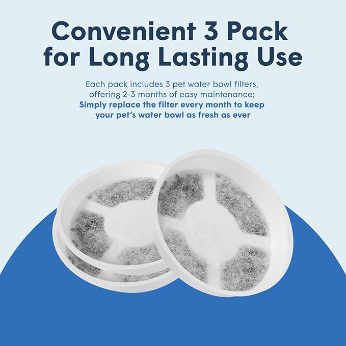 Active Carbon & Cotton Pet Water Filter for Always Full® Pet Water Bowl | Dual Filtration System Removes Impurities, Odors & Bad Tastes, Cat and Dog Bowl Filter Replacement, 3 Pack