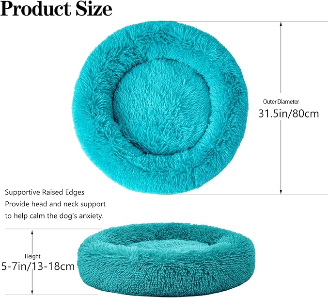 Calming Dog Bed for Medium Dogs Cats, Puppy 31'' Round Anti-Anxiety Warm Fluffy Plush Faux Fur Bed, Soft Anti-Slip Donut Washable, Cozy Medium Puppy Bed, Fits up to 50 lbs Pets