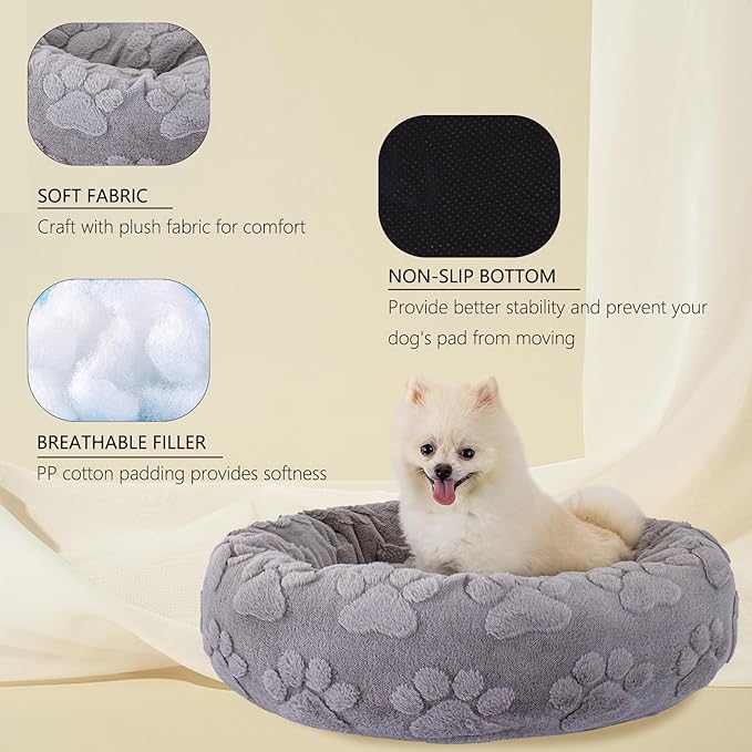 23 Inch Calming Dog Bed for Small Dogs Cats, Kitty Puppy Round Anti-Anxiety Warm Bed, Soft Cozy Anti-Slip Donut Washable Pet Bed, Fits up to 30 lbs Pets