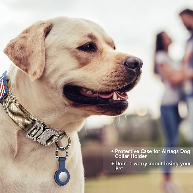 DAGANXI Tactical Dog Collar Leash Set, Adjustable Military Training Nylon Dog Collar with Controll Handle and Heavy Metal Buckle for Medium and Large Dogs，with Patches and Airtags Case (XL, Brown-SET)