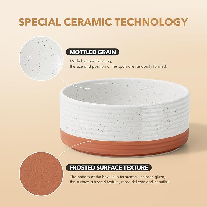 Ceramic 5.1inch Raised Double Bowls Set with Acacia Wood Stand, 2 Heights Elevated, Food & Water Bowls for Puppy, Kitty, Cats(13.5oz, Vanilla White)