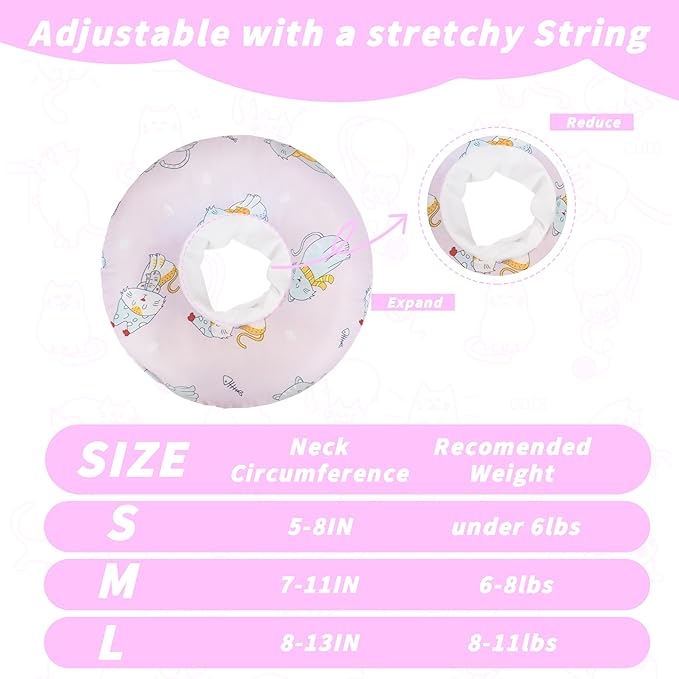 Soft Cat Cone Collar, Cute Cats Recovery Collar Suitable for Small, Medium, Large cat,Elizabethan Neck Collar for Cats After Surgery (Pink Cat, Medium)