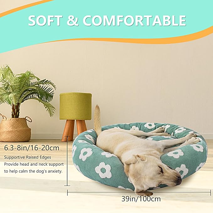 39 Inch Calming Dog Bed for Large Dogs, Round Anti-Anxiety Warm Bed, Soft Cozy Anti-Slip Donut Washable Pet Bed, Fits up to 100 lbs Pets
