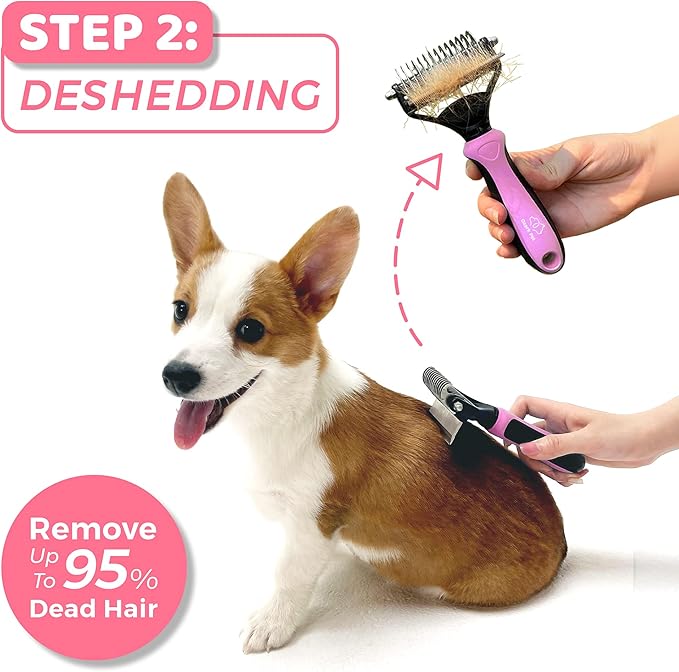 Dog Brush and Cat Brush-with Deshedding Brush, Dog Dematting Tools, Undercoat Brush for Dogs, Deshedding Tool, Reduce Shedding Up to 95%, for Short to Long Hair, and Large Breeds (Pink L)