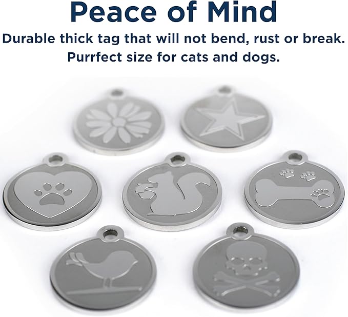GoTags Designer Pet ID Tags in Stainless Steel for Dogs and Cats, Custom Engraved with 4 Lines of Personalized ID, Cute, Unique Pet Tags in Several Fun Designs