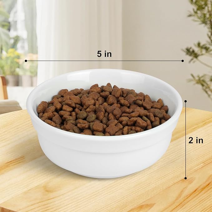 COMESOON 5" Ceramic Cat Bowl with Fish Bone Pattern, Cat Food Bowl for Food and Water, Healthy Cat Dishes for Indoor Cats and Small Dog, Dishwasher Safe & Microwaveable - White