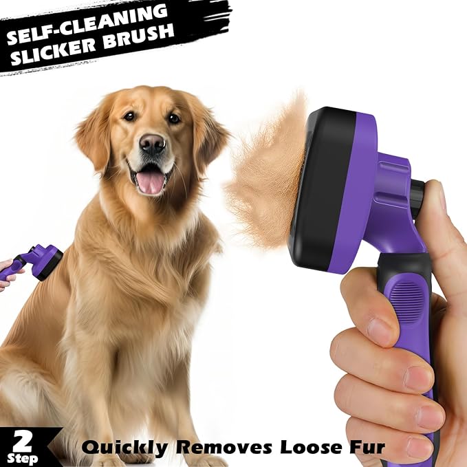 3PCS Self Cleaning Slicker Brush & Pet Grooming Rake & Flea Comb for Dogs,Cats and Horses | Double-Sided Dematting Comb & Skin Friendly Deshedding Grooming Tool | Premium Pet Supplies (Purple)