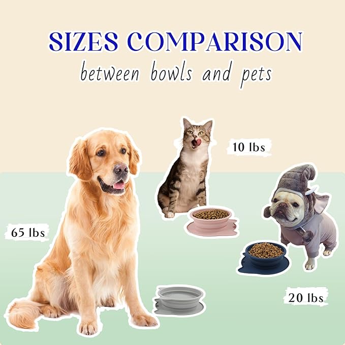 RUNROLE 2-in-1 Collapsible Silicone Dog Travel Bowls, Slot Together and Use Separately, Portable Pet Food Water Bowls, Foldable Cat Feeding Watering Dishes, 20OZ+27OZ(Cool Grey)