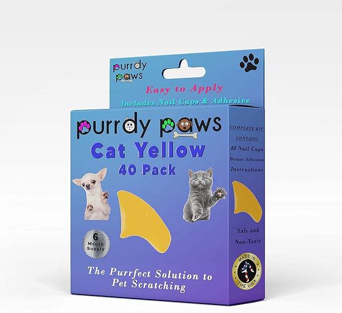 6 Month Supply Soft Nail Caps for Cats Yellow Medium - Extra Adhesives