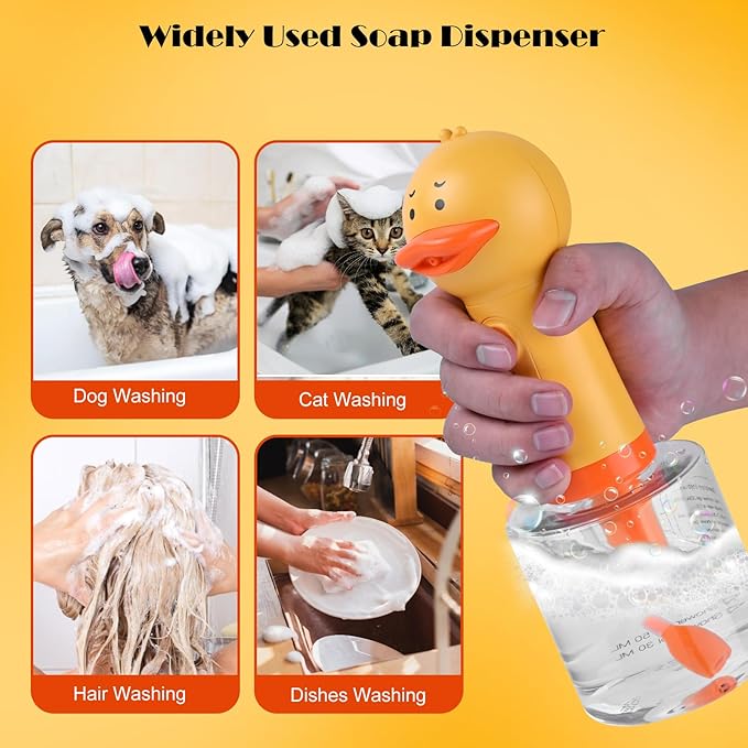 Electric Dog Shampoo Dispenser, Rechargeable Duck Soap Foaming Dispenser for Dog and Cat Bathing, Bathroom, Kitchen Sink, Toilet Cleaning, IPX7 Waterproof
