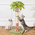 35.4" Tall Large Cat Scratching Post, Indoor Kitten Vertical Sisal Rope Scratcher Pole with Modern Aesthetic Leaf and Toy, Heavy Duty Stable Base with Multifunctional Interactive Ball Track