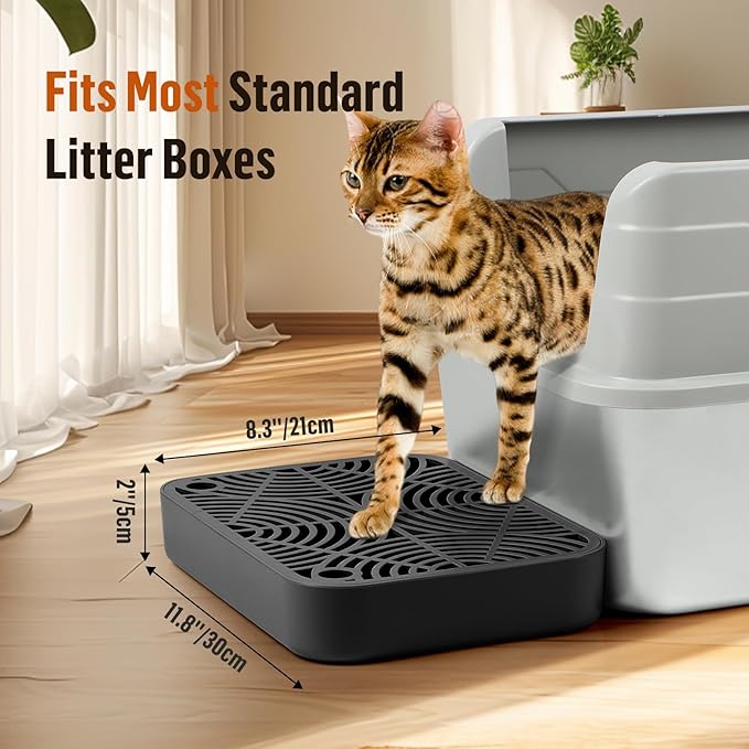 Cat Litter Box Ramp, Litter Box Step Mat with Filter Function for Self-Cleaning Cat Litter Box, Easy to Clean, Cats Pedal Step Stool Ideal for Kitten & Elderly Cats (Black)