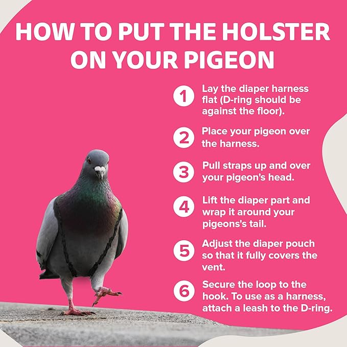 Hen Holster Premium Starter Kit - Bird Diaper, Wrap Around for Larger Pigeons, Small Breed Hens & Roosters - Leak-Proof, Comfortable Bird Harness with Sewn-in Liner & Hook & Loop Closure - XS, Pink