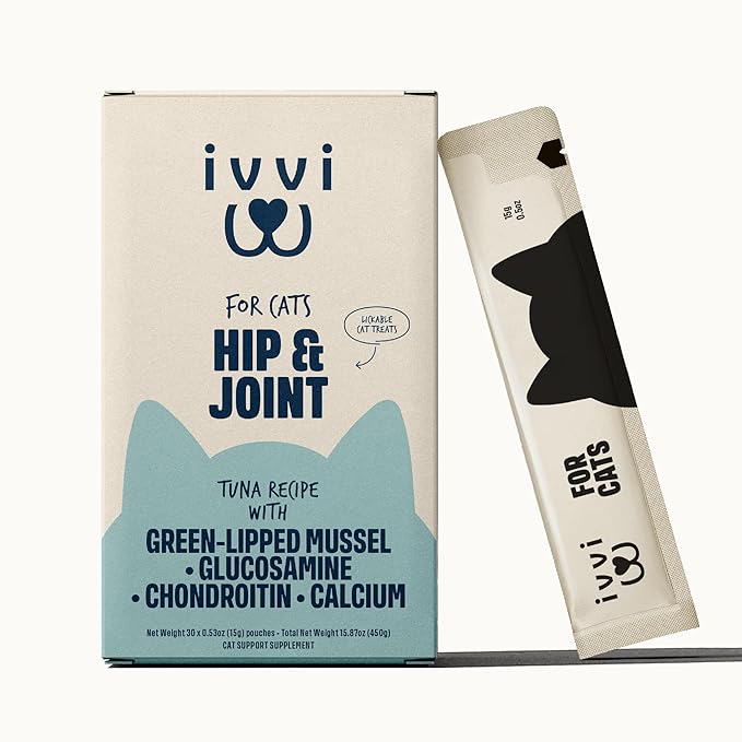 Hip & Joint for Cats – Functional Cream with Glucosamine, Chondroitin, Green-Lipped Mussel & Salmon Oil – Mobility Support – 30 x 0.53 oz Sachets – with Real Tuna