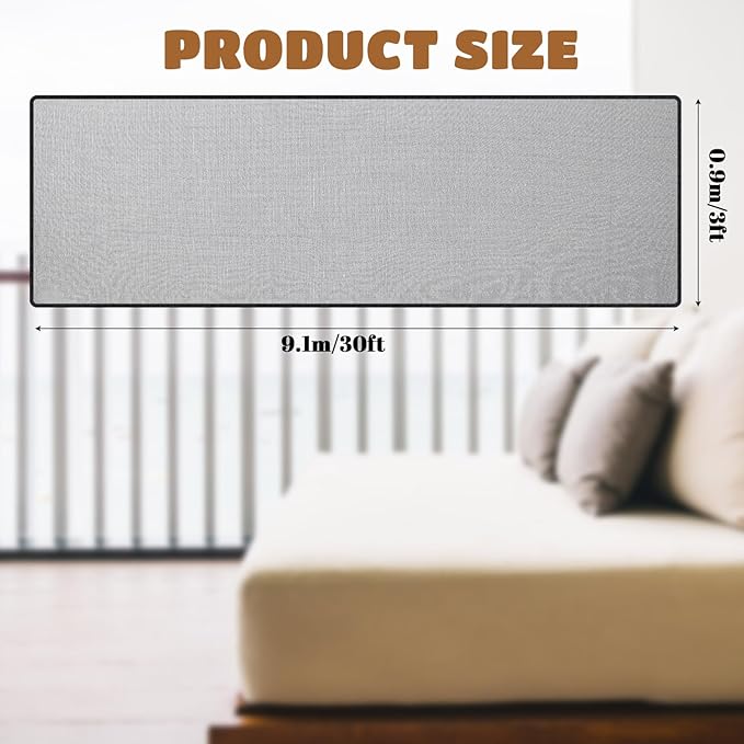Hosuly Banister Guard 30 x 3 ft Balcony Netting for Kids Pets Stairway Safety Net Baby Fence Door Balcony Netting Safety Mesh Stair Net with No Drilling for Apartment Railing(Black)