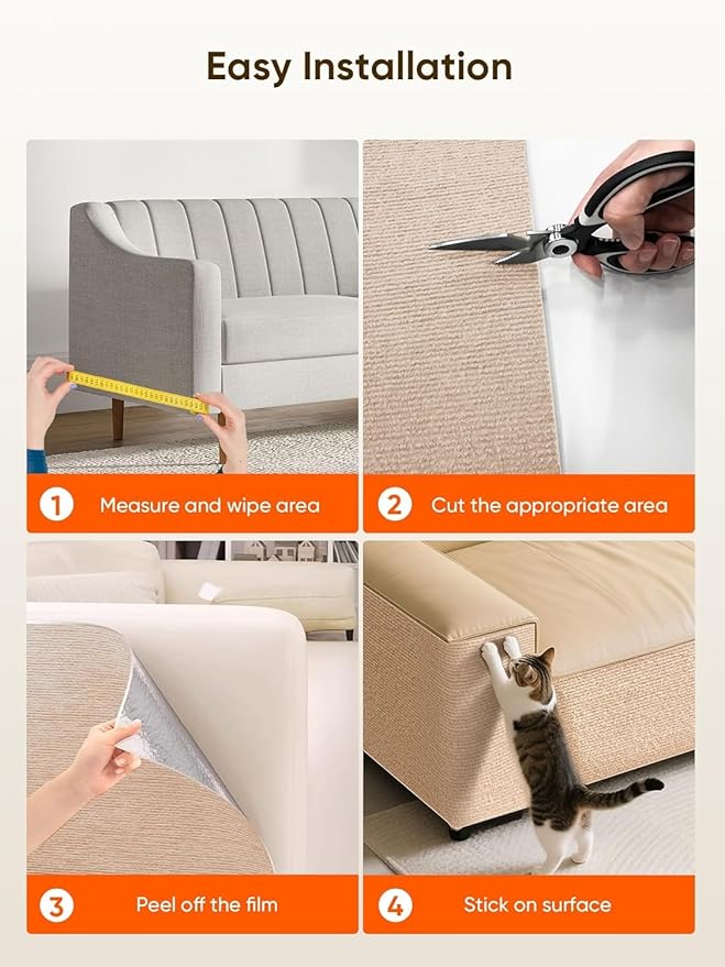 Cat Scratch Mat Furniture Protector, Eco-Friendly DIY Trimmable Self-Adhesive Cat Scratching Pad, Couch Wall Sofa Guard, Reusable Claw Scratching Protector 78.7"x15.8" (Beige)