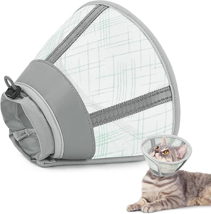 Supet Cat Cone Collar Soft, Air Mesh Recovery Collar to Stop Licking, Breathable Neck Cone Alternative, Lightweight Cat Head Cone Anti Scratch (Green,M)